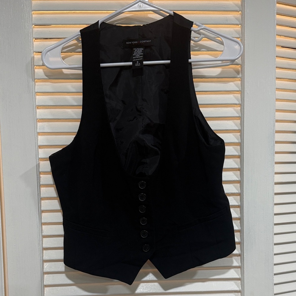 New York & Company Black Buttoned Vest Blouse
